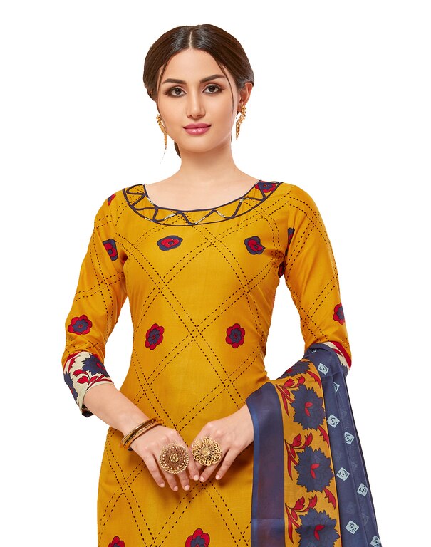 Viva N Diva Mustard Colored Cotton Printed Office Wear Salwar Suit Dress Material